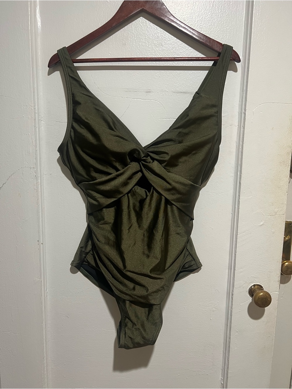 DKNY Olive Green Twist-Front One-Piece Swimsuit